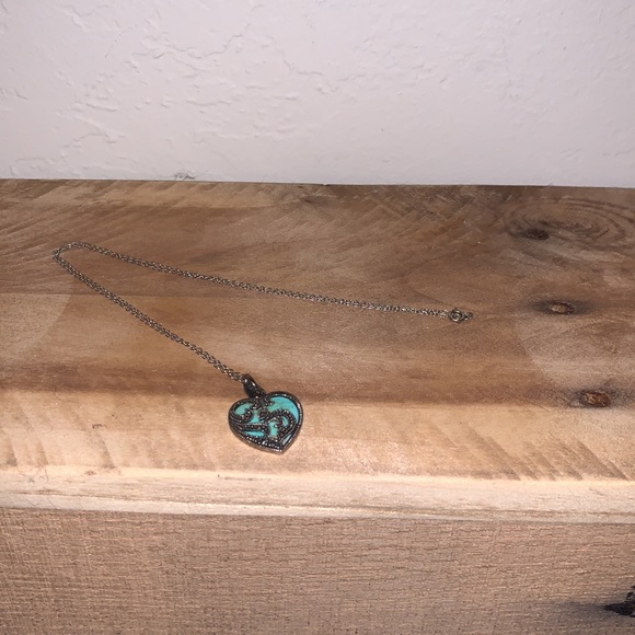 925 Sterling Silver Marcasite & Turquoise Heart Necklace - Picture 2 of 6